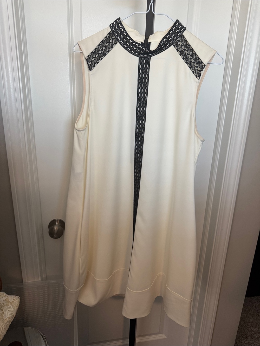 RACHEL Rachel Roy Cream Dress with Black Trim and Zipper Detail